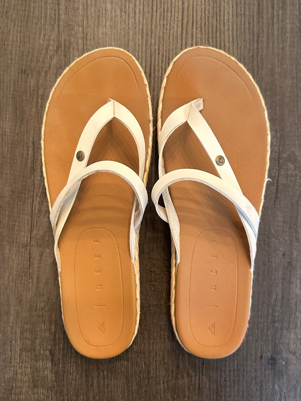 Reef Women's White-Strap Tan Footbed Slide Sandals